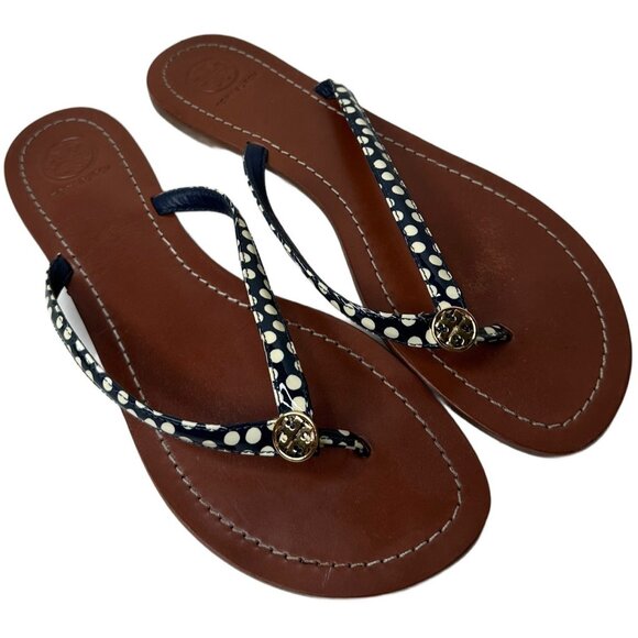 Tory Burch Terra Thong Dots Flip Flop Sandals, Navy / White 8.5 M - Picture 2 of 5